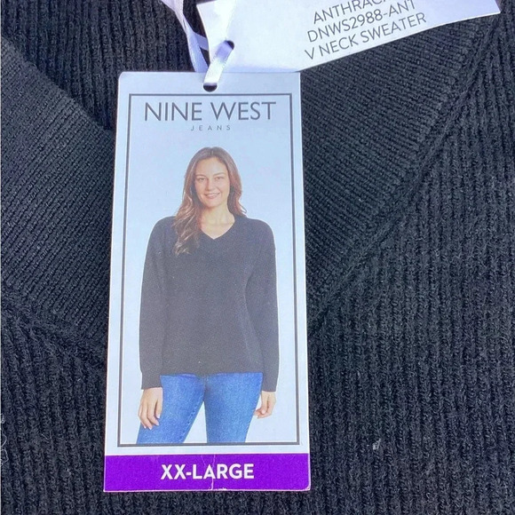 Nine West Women's V-Neck Sweater - Anthracite - Picture 1 of 4